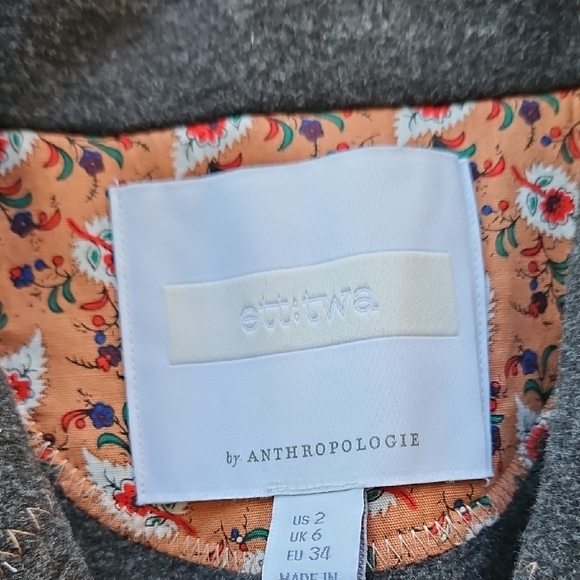 Anthropologie Dark Gray Pea Coat with Tan Accents 2 - Picture 8 of 15